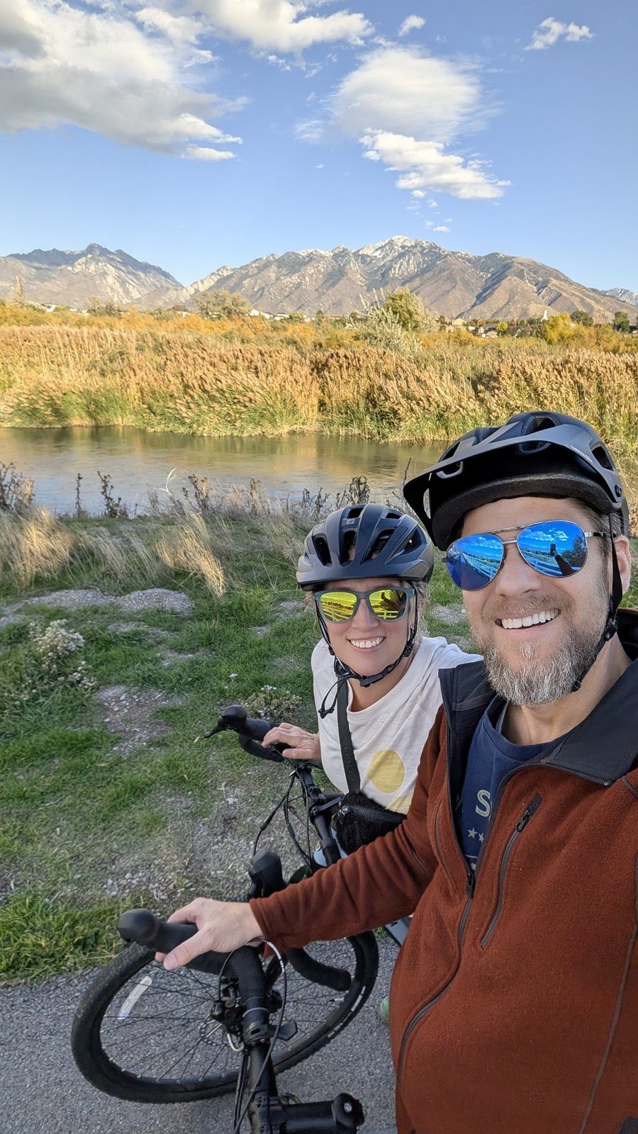 Ben Page and his wife with their bikes.